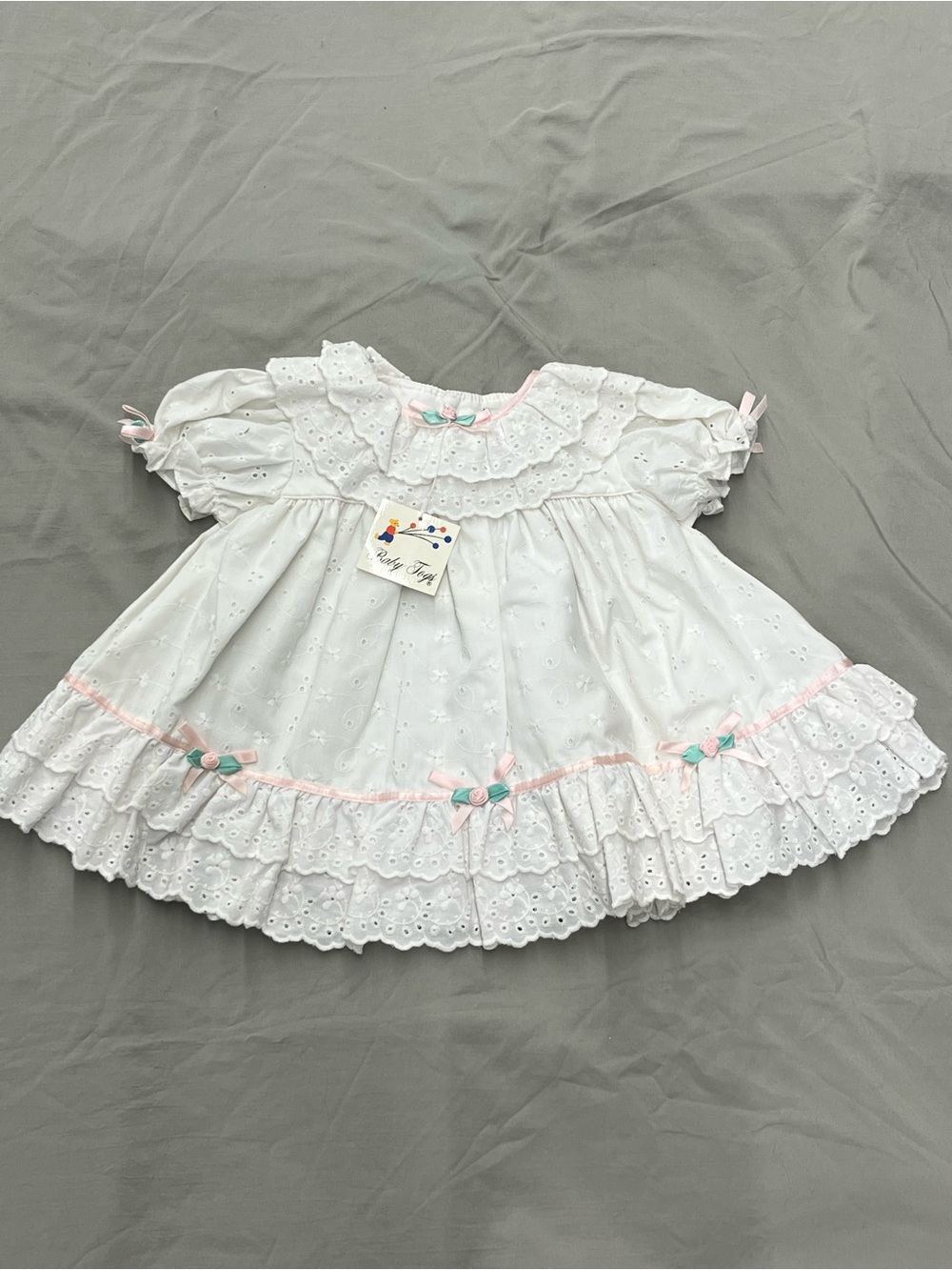 Vintage Baby Togs White Eyelet Dress with Pink Trim Girl Size 24 Months NWT